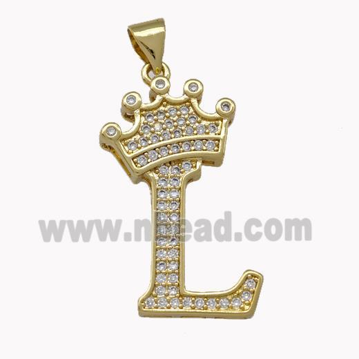 Copper Letter-L Pendant Micro Pave Zirconia Crown Gold Plated