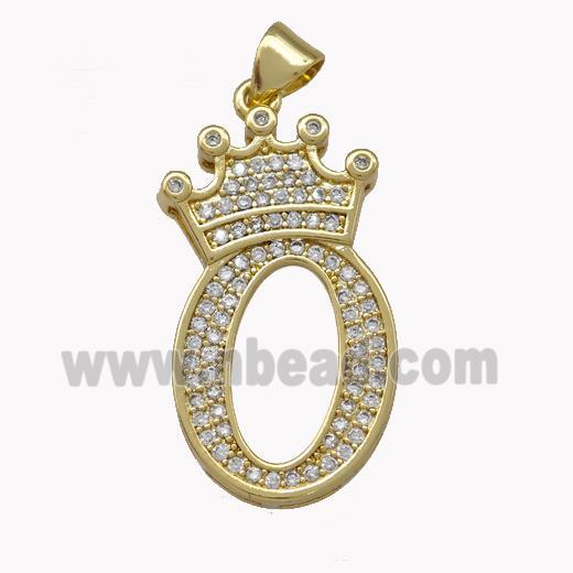 Copper Letter-O Pendant Micro Pave Zirconia Crown Gold Plated