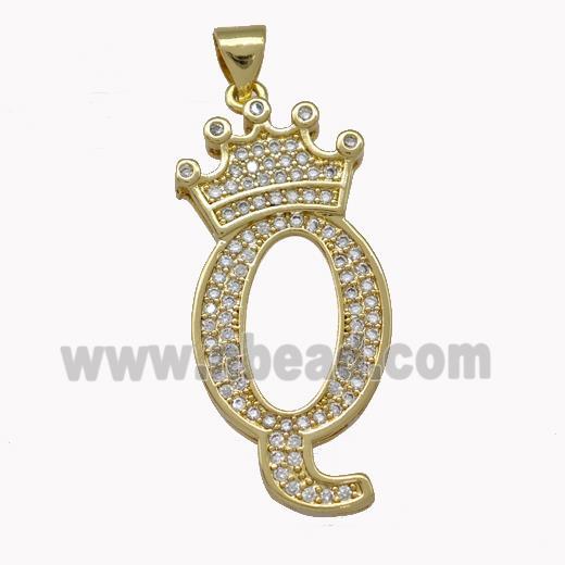 Copper Letter-Q Pendant Micro Pave Zirconia Crown Gold Plated
