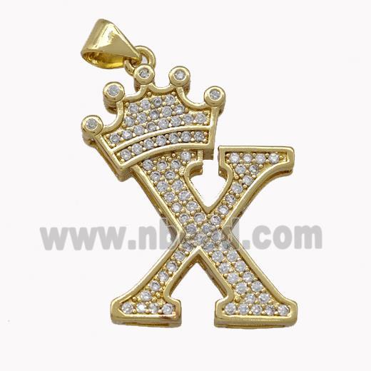 Copper Letter-X Pendant Micro Pave Zirconia Crown Gold Plated