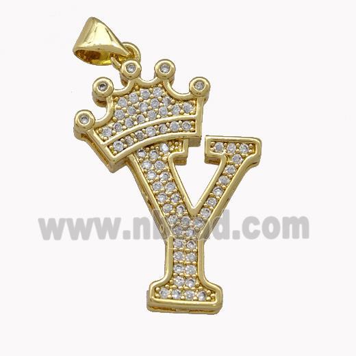 Copper Letter-Y Pendant Micro Pave Zirconia Crown Gold Plated