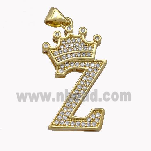 Copper Letter-Z Pendant Micro Pave Zirconia Crown Gold Plated