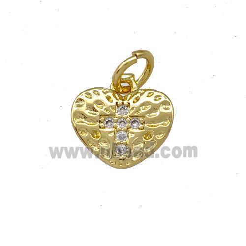 Copper Heart Pendant Micro Pave Zirconia Cross Gold Plated