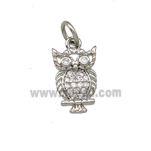 Copper Owl Pendant Pave Zirconia Platinum Plated