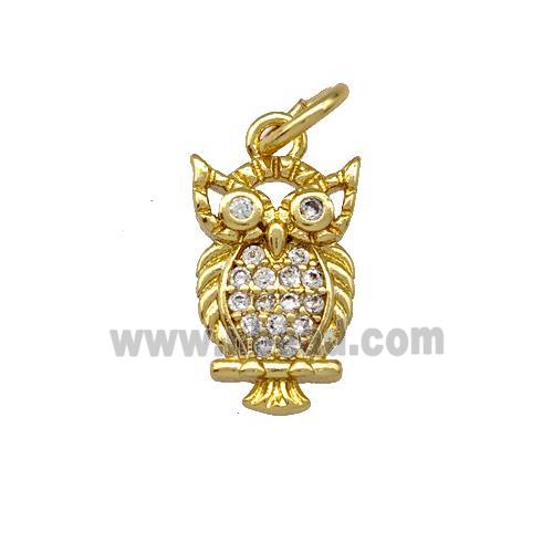 Copper Owl Pendant Pave Zirconia Gold Plated