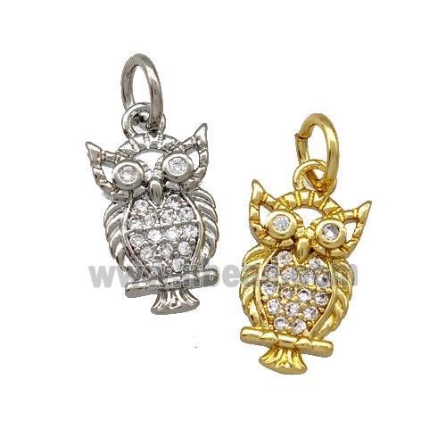 Copper Owl Pendant Pave Zirconia Mixed