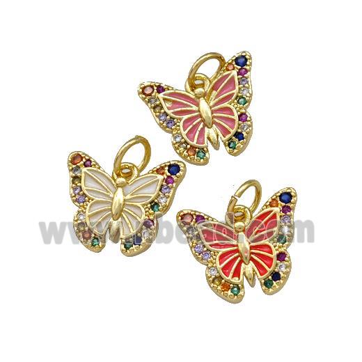 Copper Butterfly Pendant Pave Zirconia Painted Gold Plated Mixed