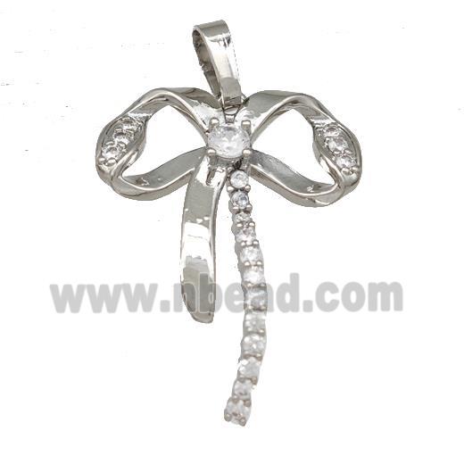 Copper Bow Pendant Micro Pave Zirconia Platinum Plated