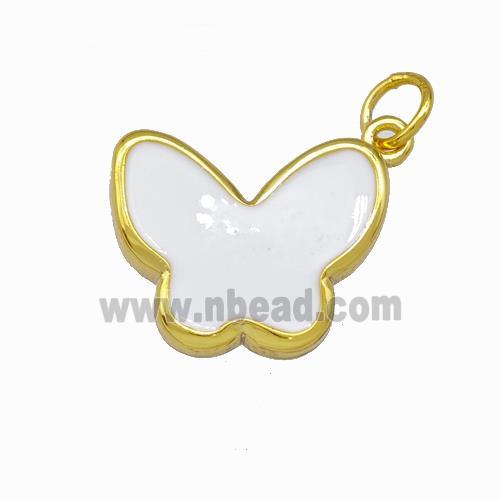 Copper Butterfly Pendant White Enamel Gold Plated