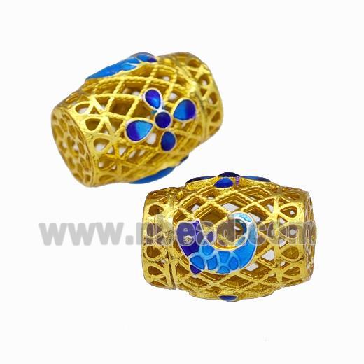 Copper Barrel Beads Painted Hollow Gold Plated