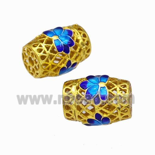 Copper Barrel Beads Painted Hollow Gold Plated