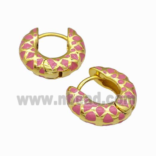 Copper Hoop Earring Pink Enamel Gold Plated