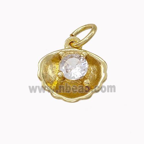 Scallop Shell Shaped Copper Pendant Micro Pave Zirconia Gold Plated