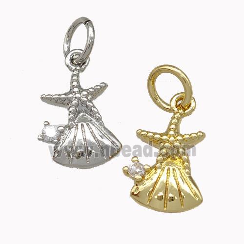 Starfish And Shell Charms Copper Pendant Pave Zirconia Mixed