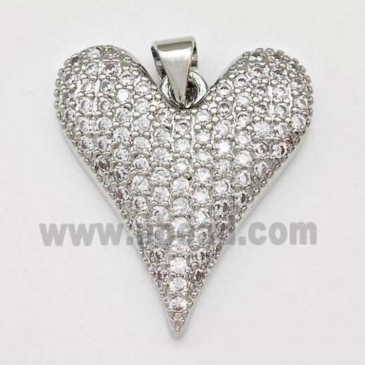 Copper Heart Pendant Micro Pave Zirconia Platinum Plated