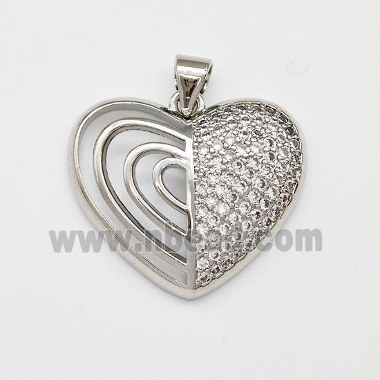 Copper Heart Pendant Micro Pave Zirconia Platinum Plated