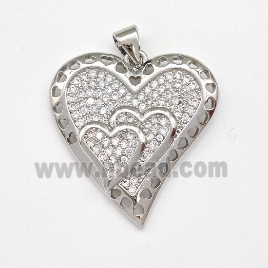 Copper Heart Pendant Micro Pave Zirconia Platinum Plated