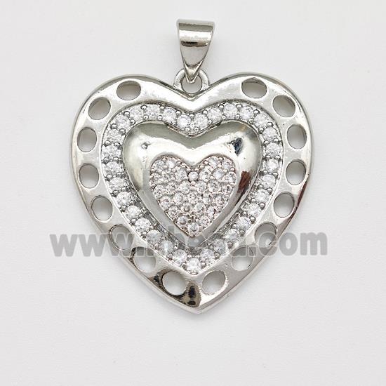 Copper Heart Pendant Micro Pave Zirconia Platinum Plated