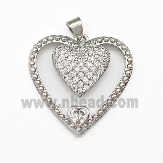 Copper Heart Pendant Micro Pave Zirconia Platinum Plated