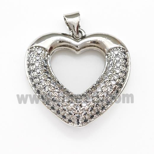 Copper Heart Pendant Micro Pave Zirconia Platinum Plated