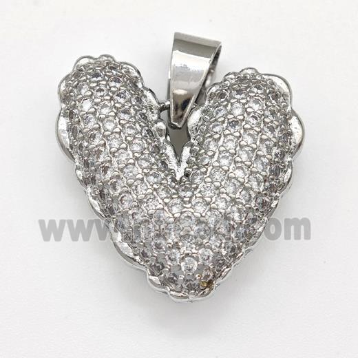 Copper Heart Pendant Micro Pave Zirconia Platinum Plated