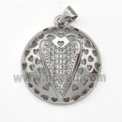 Copper Heart Pendant Micro Pave Zirconia Platinum Plated