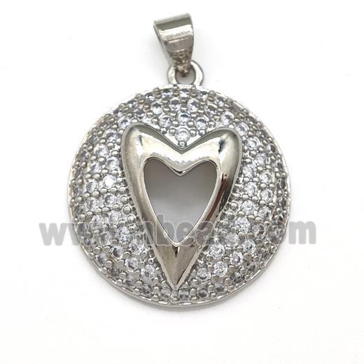 Copper Heart Pendant Micro Pave Zirconia Platinum Plated