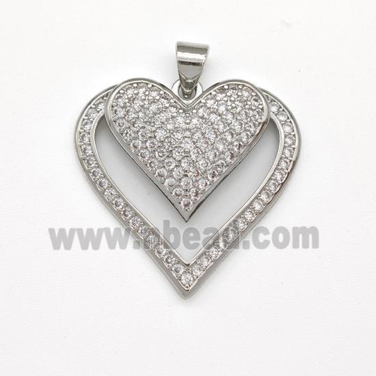 Copper Heart Pendant Micro Pave Zirconia Platinum Plated