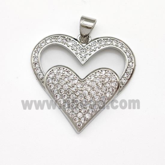 Copper Heart Pendant Micro Pave Zirconia Platinum Plated