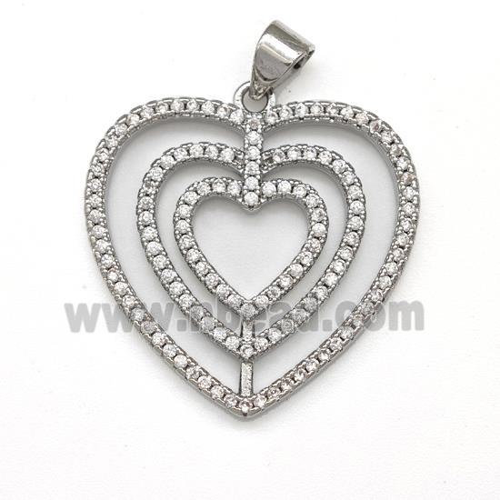 Copper Heart Pendant Micro Pave Zirconia Platinum Plated