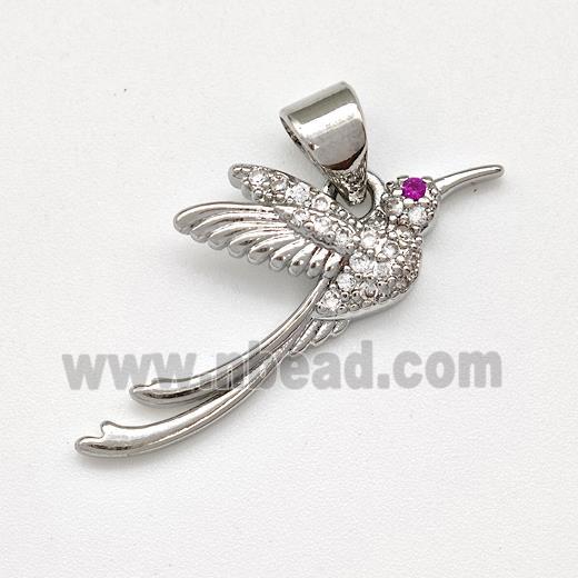 Copper Phonenix Pendant Micro Pave Zirconia Birds Platinum Plated