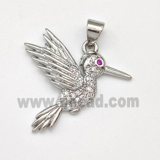 Copper Birds Pendant Micro Pave Zirconia Platinum Plated