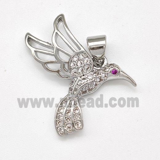 Copper HummingBirds Pendant Micro Pave Zirconia Platinum Plated