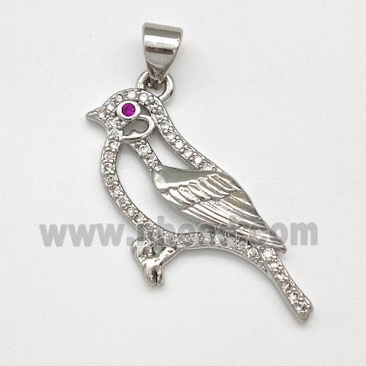 Copper Birds Pendant Micro Pave Zirconia Platinum Plated