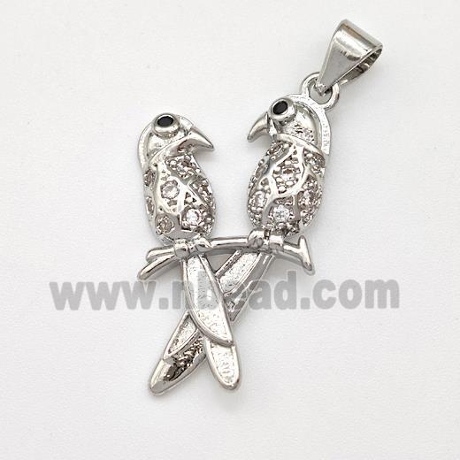 Copper Birds Pendant Micro Pave Zirconia Couple Platinum Plated