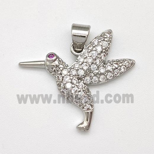 Copper Birds Pendant Micro Pave Zirconia Platinum Plated