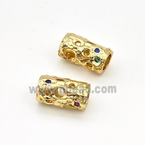 Copper Tube Beads Micro Pave Zirconia Hollow Large Hole Gold Plated