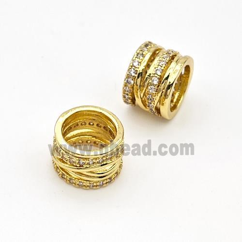 Copper Tube Beads Micro Pave Zirconia Large Hole Hollow Gold Plated