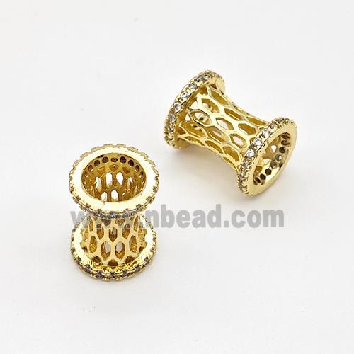 Copper Tube Beads Micro Pave Zirconia Large Hole Hollow Gold Plated