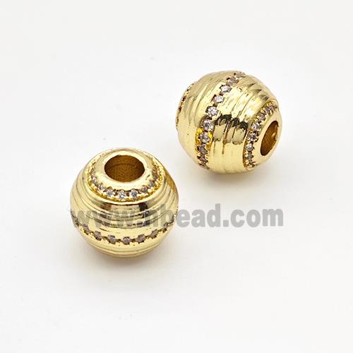 Copper Round Beads Micro Pave Zirconia Large Hole Gold Plated