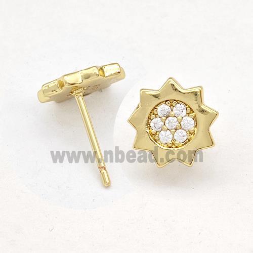 Copper Sun Stud Earring Micro Pave Zirconia Gold Plated