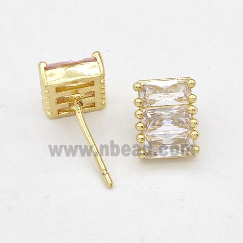 Copper Stud Earring Micro Pave Zirconia Gold Plated