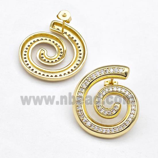 Copper Spiral Stud Earring Pave Zirconia Gold Plated