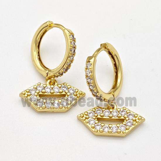 Copper Lip Hoop Earrings Pave Zirconia Gold Plated