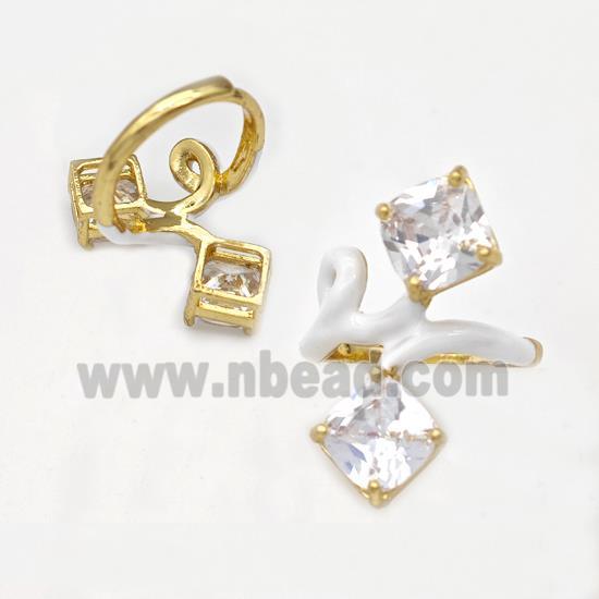 Copper Rings Pave Zirconia White Enamel Adjustable Gold Plated