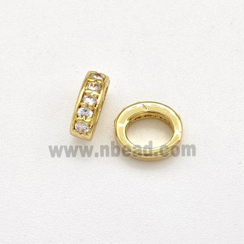 Copper Rondelle Beads Micro Pave Zirconia Large Hole Gold Plated