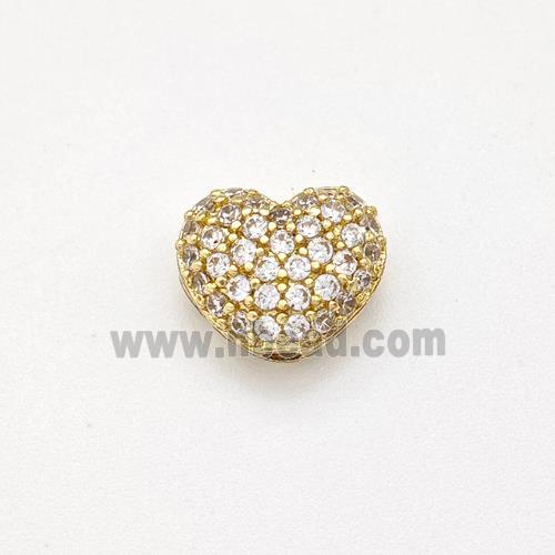 Copper Heart Beads Micro Pave Zirconia Gold Plated