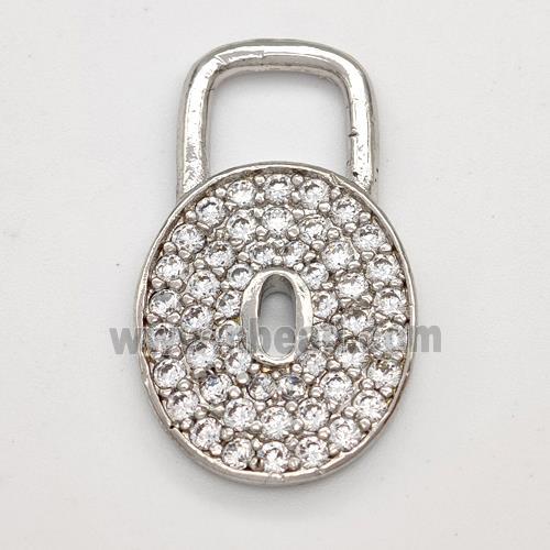 Padlock Charms Copper Pendant Pave Zirconia Platinum Plated