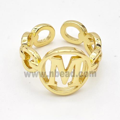 Copper Ring With Letter-M Gold Plated