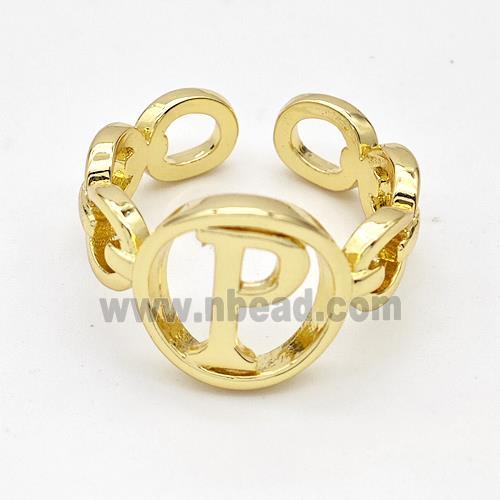 Copper Ring With Letter-P Gold Plated